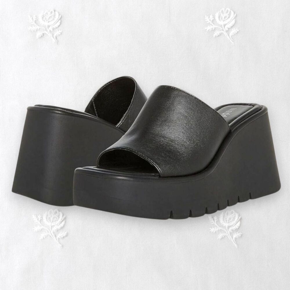 Madden Girl Chunky Open Toe 90s Style Retro Black Platform Slides US 8.5 - Picture 2 of 7